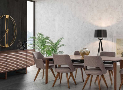 Dining room modern set sideboard 6x chairs with dining table luxury design set